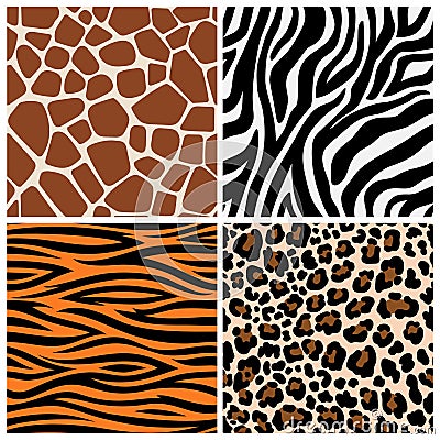 Zebra, giraffe and leopard patterns Vector Illustration