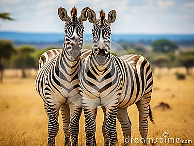 Zebra and Giraffe Masai Mara Cartoon Illustration