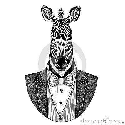 Zebra Horse Hipster animal Hand drawn image for tattoo, emblem, badge, logo, patch, t-shirt Cartoon Illustration