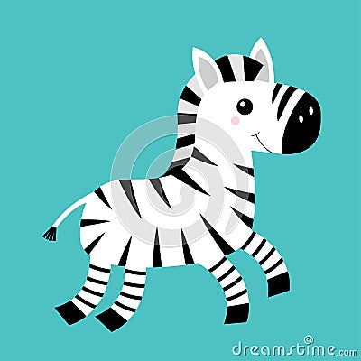 Zebra icon. Black striped horse jumping. Notebook cover, t-shirt print. Cute cartoon kawaii funny baby character. Zoo animal. Vector Illustration