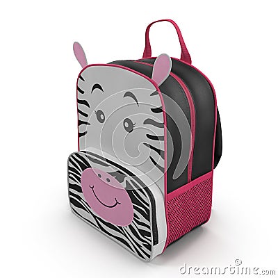 Zebra Kids Back Pack on a white. 3D illustration Cartoon Illustration