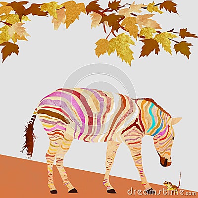 A zebra looks curiously at a small lizard Stock Photo
