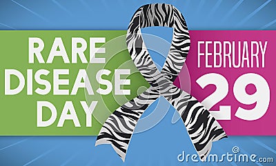 Zebra Pattern in Ribbon with Labels for Rare Disease Day, Vector Illustration Vector Illustration