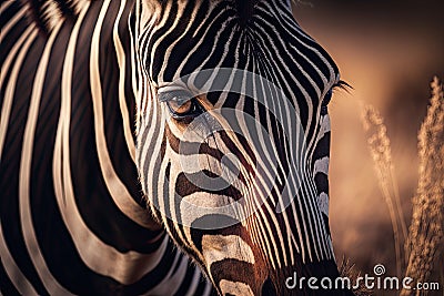 Zebra Portrait. Illustration AI Generative Stock Photo