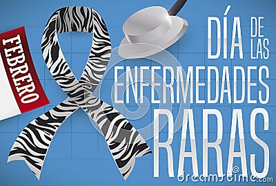 Zebra Ribbon, Calendar and Stethoscope for Rare Disease Day, Vector Illustration Vector Illustration