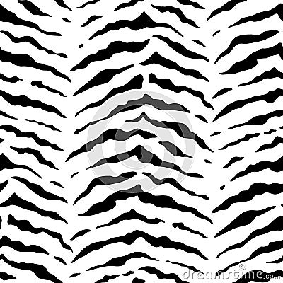 Zebra seamless pattern. Tiger print. Repeating animal skin texture. Black stripe isolated on white background. Repeated wave Vector Illustration