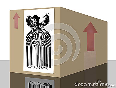 Zebra stripes bleed into becoming a bar code on a shipping box Stock Photo