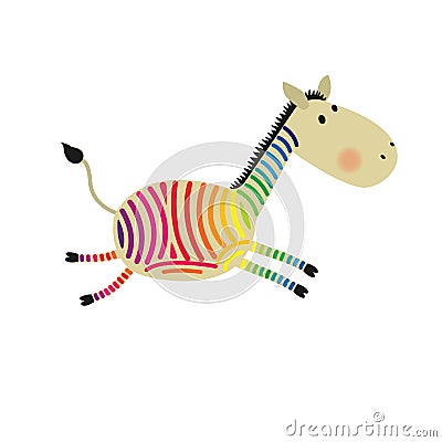 Zebra. Strips of different colors. Cartoon Illustration