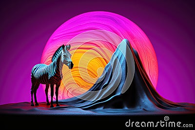 zebra on the super bright colorful background Cartoon Illustration