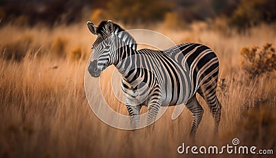 A zebra walking in a grassland ai, ai generative, illustration Cartoon Illustration