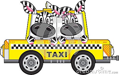 Zebra in Yellow Taxi Cab Vector Illustration