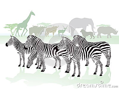 Zebras in the Savanna Vector Illustration