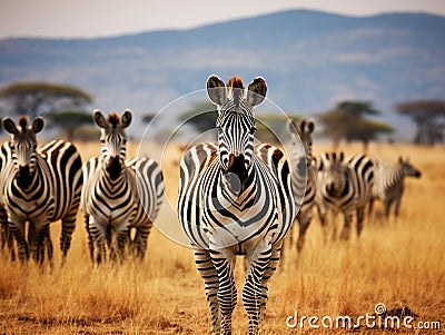 Zebras in the Savanna Cartoon Illustration