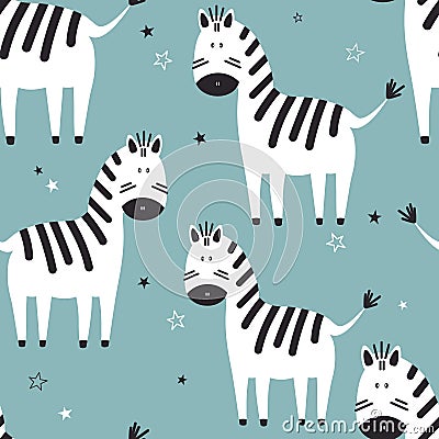 Zebras, seamless pattern Vector Illustration