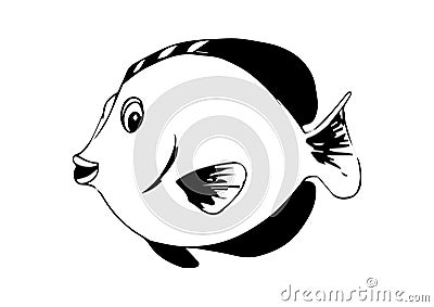 Zebrasoma fish coloring black on white Vector Illustration