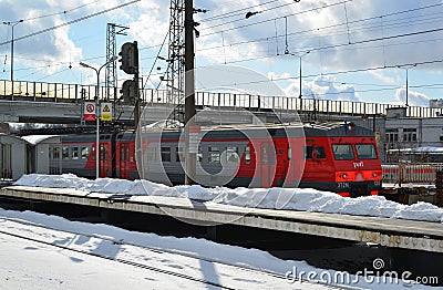 Zelenograd, Russia - February 27. 2016. Suburban railway station in Kryukovo Editorial Stock Photo