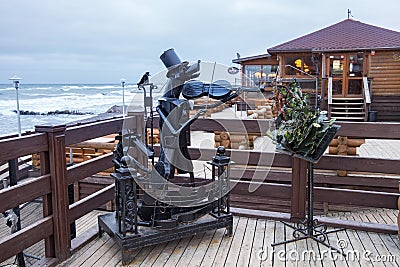 ZELENOGRADSK, KALININGRAD REGION, RUSSIA - January 26, 2017: Sculpture of iron stray dogs musicians. Editorial Stock Photo