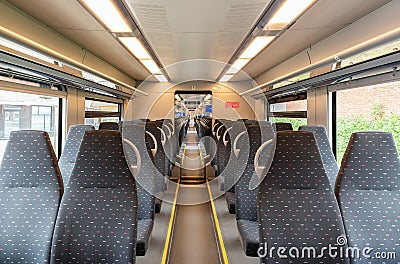Zellik Asse, Flanders - Belgium - Inside view of modern train carriage Editorial Stock Photo