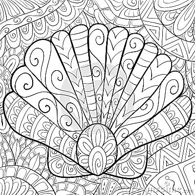 Adult coloring book,page a cute shell image for relaxing. Vector Illustration