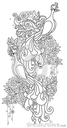 Zen art stylized peacock. Hand drawn doodle Vector Illustration