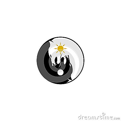 Zen balance black and white wolf circle badge Vector Illustration