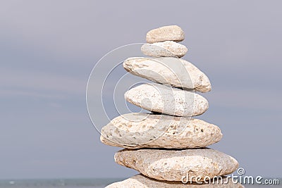 Zen balance pebble white stones stack stability Stock Photo