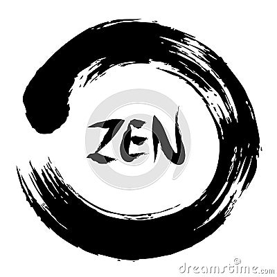 Zen brushstroke circle symbol with word zen Stock Photo