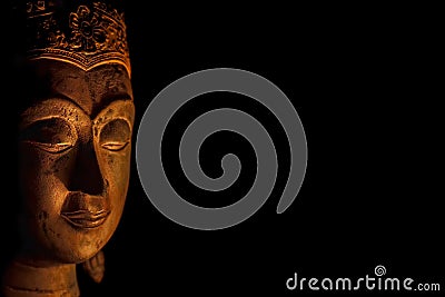 Zen Buddhism. Spiritual enlightenment of serene Buddha head in m Stock Photo