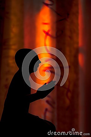 Zen Buddhism. Spiritual silhouette of Thai buddhist monk statue Stock Photo