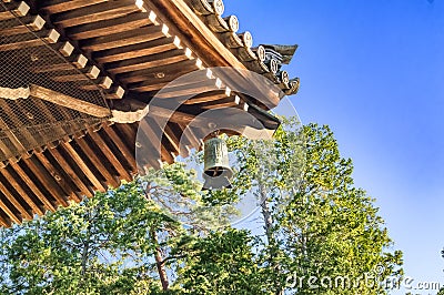 Zen Buddhism temple architecture details with traditional bell at Nanzen-ji temple in Kyoto Stock Photo