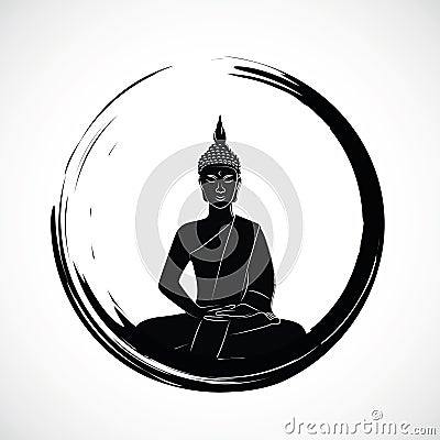 Zen circle with meditation buddha silhouette Vector Illustration