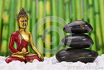 Zen garden with Buddha Stock Photo