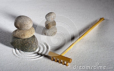 Zen Garden with Rake Stock Photo