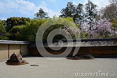 Zen garden at Ryoan Temple, Kyoto, Japan Stock Photo