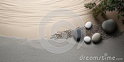 Zen garden with sand and stones, Concept for feng shui or yin and yang, AI generated Stock Photo