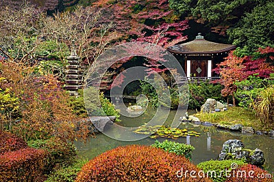 Zen Garden Style at Bishamondo Temple in Autumn, Kyoto, Japan Stock Photo