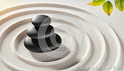 Zen Garden with Balanced Stones and Concentric Circles of Sand - Generative Ai Stock Photo