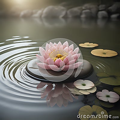 Zen inspired illustration of water lilies with large space for text, Concept of mindfulness - generated by ai Cartoon Illustration