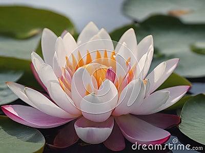 Zen inspired illustration of water lilies with large space for text, Concept of mindfulness - generated by ai Cartoon Illustration