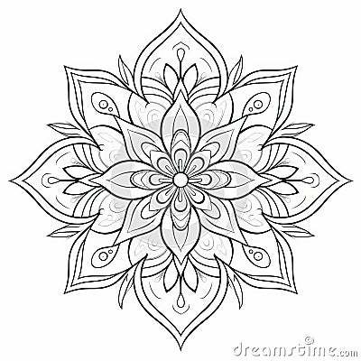 Meditative Floral Coloring Page: Calm And Minimalist Design Stock Photo