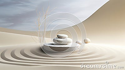 Zen meditation garden Japanese Buddhism culture relax stone Stock Photo