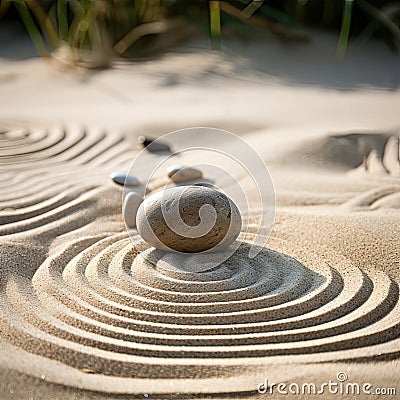 Zen meditation garden Japanese Buddhism culture relax stone Stock Photo