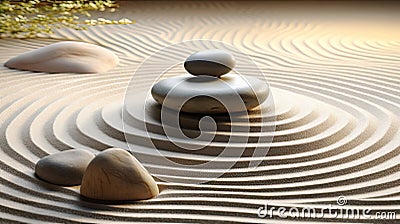 Zen meditation garden Japanese Buddhism culture relax stone Stock Photo