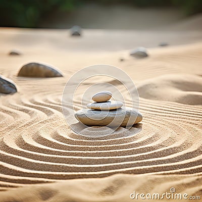 Zen meditation garden Japanese Buddhism culture relax stone Stock Photo