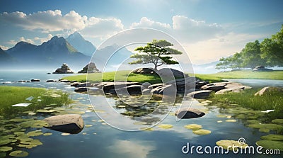 Zen meditation landscape Calm and spiritual nature Stock Photo