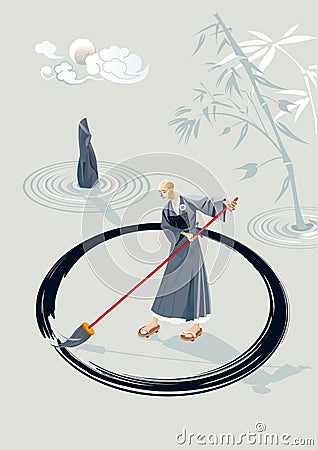 Zen Monk Painting A Circle Vector Illustration