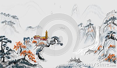 Zen poetry painting landscape painting Stock Photo