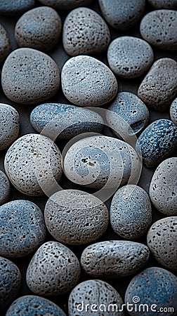 Zen simplicity rounded grey river rocks close up with natural balance Stock Photo