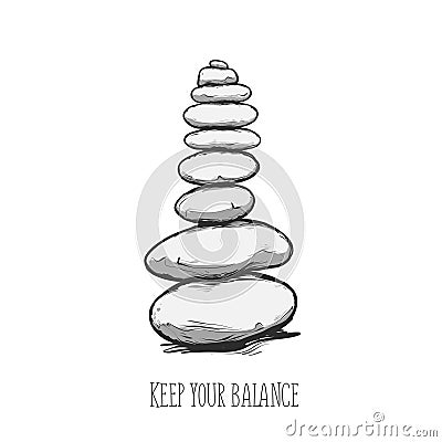 Zen stone balance with the text, peaceful concept Vector Illustration