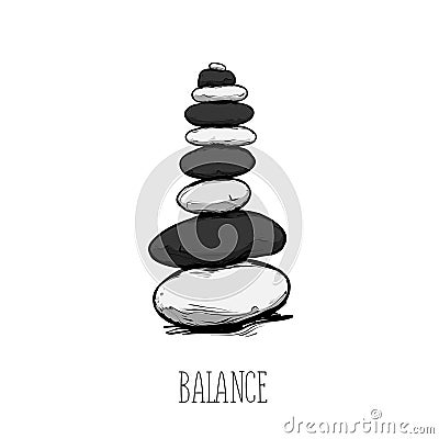 Zen stone balance with the text, peaceful concept Vector Illustration